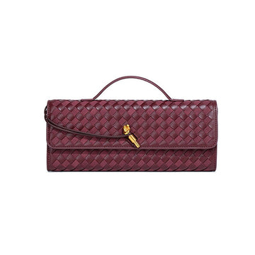 Retro Woven Baguette Handbag for Women Suede Texture PU Leather Shoulder Crossbody Bag Elegant Evening Clutch Burgundy - RnR Galore