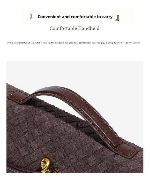 Retro Woven Baguette Handbag for Women Suede Texture PU Leather Shoulder Crossbody Bag Elegant Evening Clutch Olive green - RnR Galore