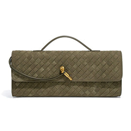 Retro Woven Baguette Handbag for Women Suede Texture PU Leather Shoulder Crossbody Bag Elegant Evening Clutch Olive green - RnR Galore
