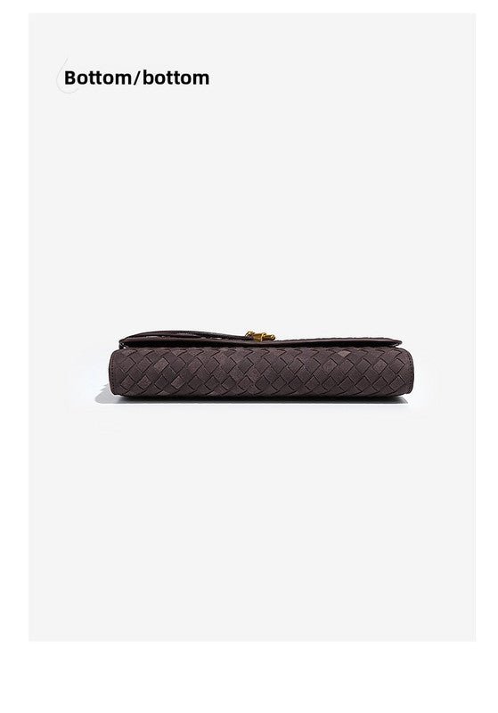 Retro Woven Baguette Handbag for Women Suede Texture PU Leather Shoulder Crossbody Bag Elegant Evening Clutch Sand color - RnR Galore