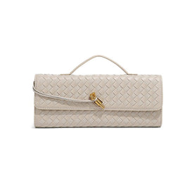 Retro Woven Baguette Handbag for Women Suede Texture PU Leather Shoulder Crossbody Bag Elegant Evening Clutch Sand color - RnR Galore