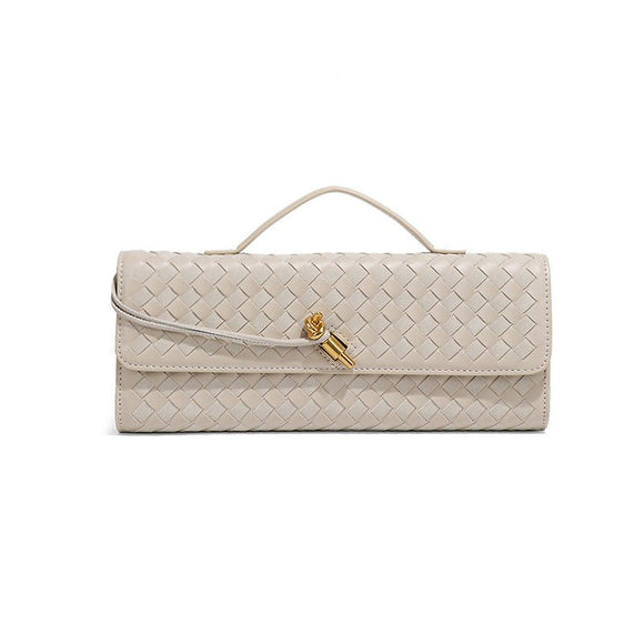 Retro Woven Baguette Handbag for Women Suede Texture PU Leather Shoulder Crossbody Bag Elegant Evening Clutch Sand color - RnR Galore
