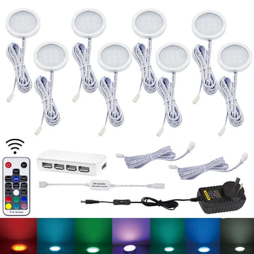 RGB Color Changing LED Under Cabinet Lighting Kit,Aluminum Slim Cabinet LED Puck Lights for Kitchen Counter Wardrobe Counter Furniture Shelf Ambiance Christmas Xmas Decoration Lighting (8) - RnR Galore