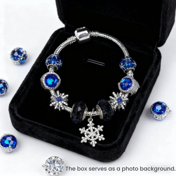 Rhinestone Blue Cat’s Eye Starry Glaze Beads Bracelet with Snowflake Pendant(20cm) - RnR Galore