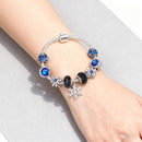 Rhinestone Blue Cat’s Eye Starry Glaze Beads Bracelet with Snowflake Pendant(20cm) - RnR Galore