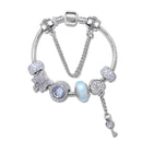 Rhinestone Cat's Eye Glass Bead Charm Bracelet - Heart Lock Pendant(21cm) - RnR Galore