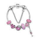 Rhinestone Heart & Bead Alloy Plated Bracelet with Happy Lock Pendant(18cm) - RnR Galore