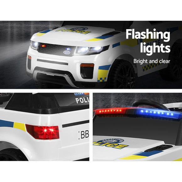 Rigo Kids Electric Ride On Patrol Police Car Horn Music Remote White - RnR Galore