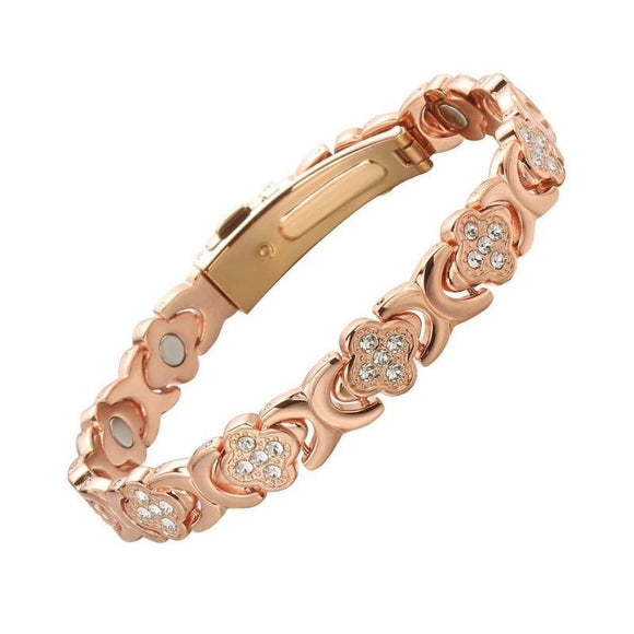 Rose gold New Fashion Lightweight Luxury Four - Leaf Clover Diamond Inlaid Bracelet - Alloy Magnetic Watch Band Style Bracelet for Women + Free Disassembly Tool - RnR Galore