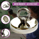 Round Neodymium Fishing Magnet with Countersunk Hole and Eyebolt, 500 LBS pull - RnR Galore