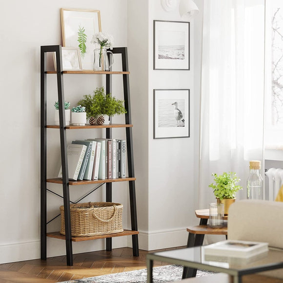 Rustic brown and black steel Metal Frame 4 Tier bookshelf - RnR Galore