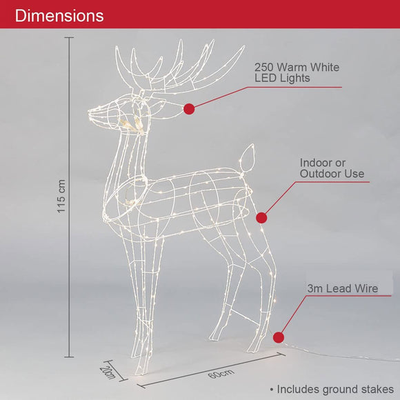 Samland Led Warm White Copper Wired 3d Standing Reindeer For Christmas Decoration - RnR Galore