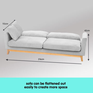 Sarantino 3 Seater Faux Velvet Sofa Bed Couch Furniture Light Grey - RnR Galore