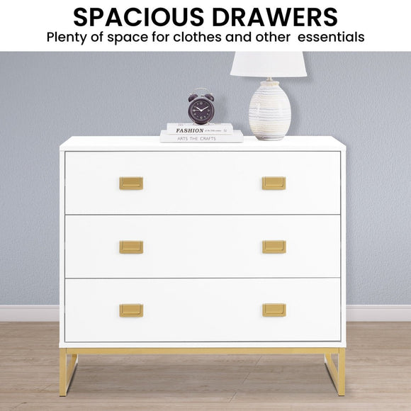 Sarantino Amara Chest of Drawers Tallboy Dresser in White/Gold - RnR Galore