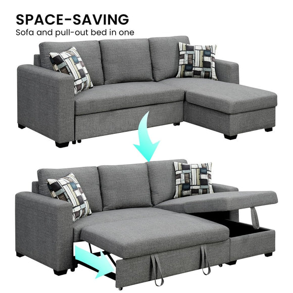 Sarantino Fontana Pullout Sofa Bed with Storage Chaise Lounge - Grey - RnR Galore