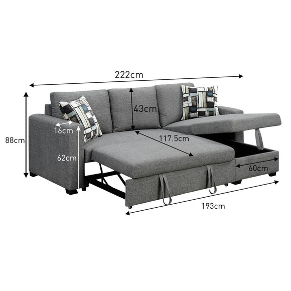 Sarantino Fontana Pullout Sofa Bed with Storage Chaise Lounge - Grey - RnR Galore