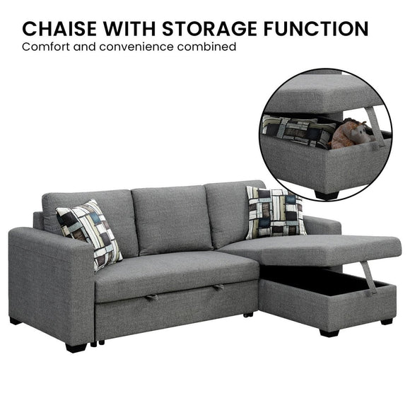 Sarantino Fontana Pullout Sofa Bed with Storage Chaise Lounge - Grey - RnR Galore