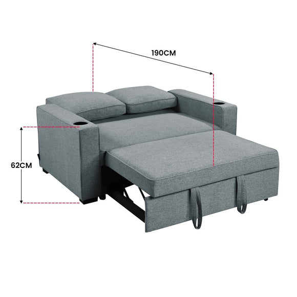 Sarantino Hoffman Linen Sofa Bed with Cushions & Cup Holders Airforce Blue - RnR Galore