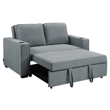 Sarantino Hoffman Linen Sofa Bed with Cushions & Cup Holders Airforce Blue - RnR Galore