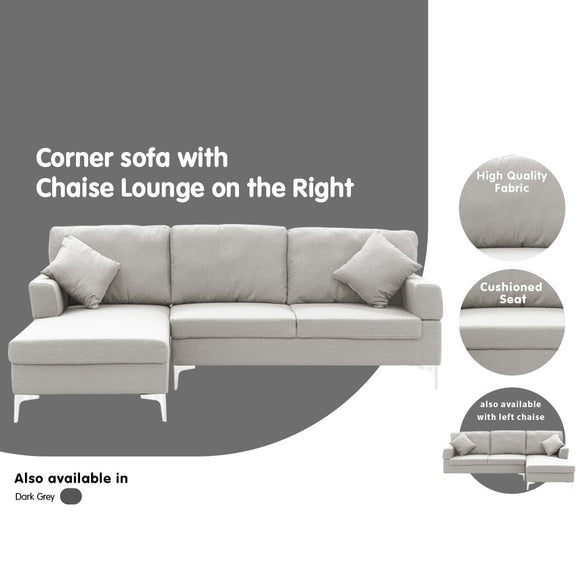 Sarantino Linen Corner Sofa Couch Lounge L - shape W/right Chaise Seat Light Grey - RnR Galore