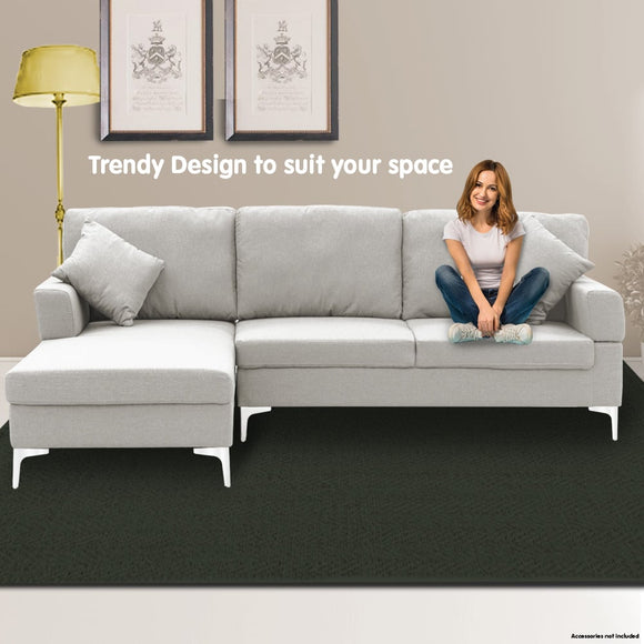 Sarantino Linen Corner Sofa Couch Lounge L - shape W/right Chaise Seat Light Grey - RnR Galore