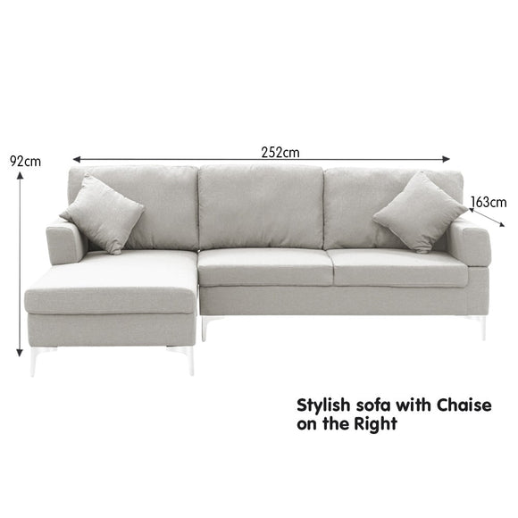 Sarantino Linen Corner Sofa Couch Lounge L - shape W/right Chaise Seat Light Grey - RnR Galore