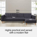 Sarantino Linen Fabric Corner Sofa Bed Couch Lounge With Chaise Furniture - Dark Grey - RnR Galore