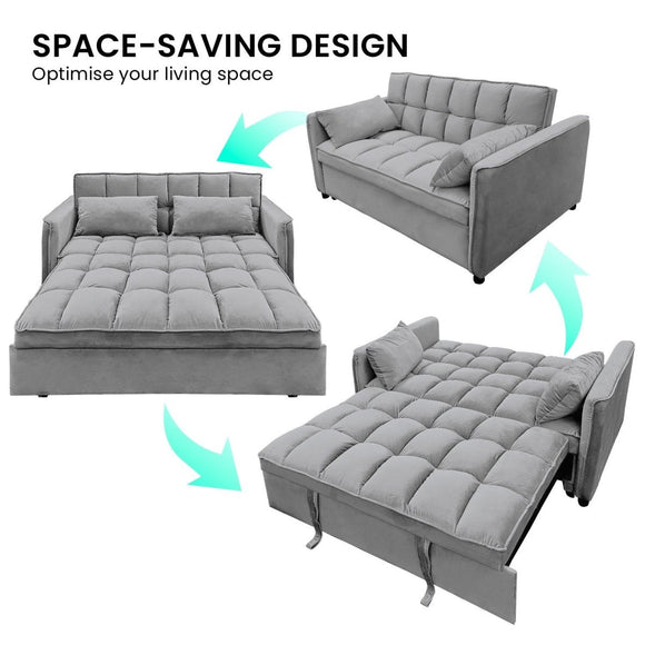 Sarantino Quincy 2 - Seater Velvet Sofa Bed in Dark Grey with Wooden Frame and Tufted Design - RnR Galore