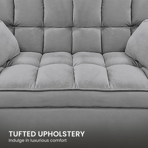 Sarantino Quincy 2 - Seater Velvet Sofa Bed in Dark Grey with Wooden Frame and Tufted Design - RnR Galore