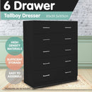 Sarantino Tallboy Dresser 6 Chest Of Drawers Table Cabinet Bedroom Storage Black - RnR Galore