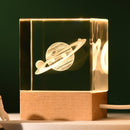 Saturn Luminous 3D Crystal Cube Night Light - Laser Engraved Artwork with Solid Wood Base - RnR Galore