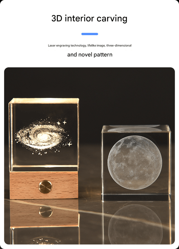 Saturn Luminous 3D Crystal Cube Night Light - Laser Engraved Artwork with Solid Wood Base - RnR Galore