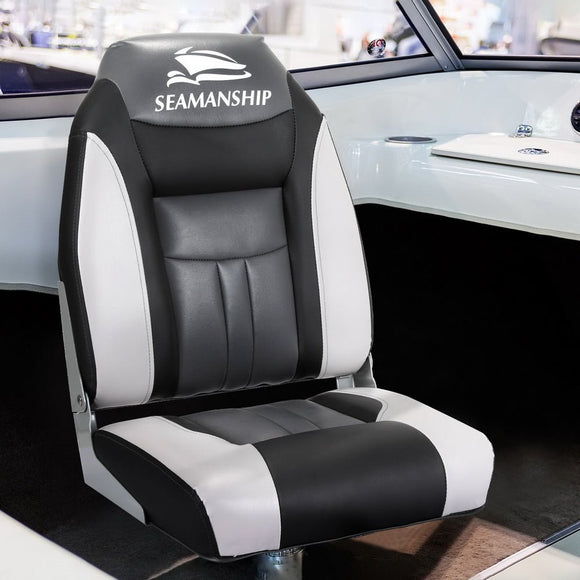 Seamanship 2X Folding Boat Seats Marine Seat Swivel High Back 12cm Padding Black - RnR Galore