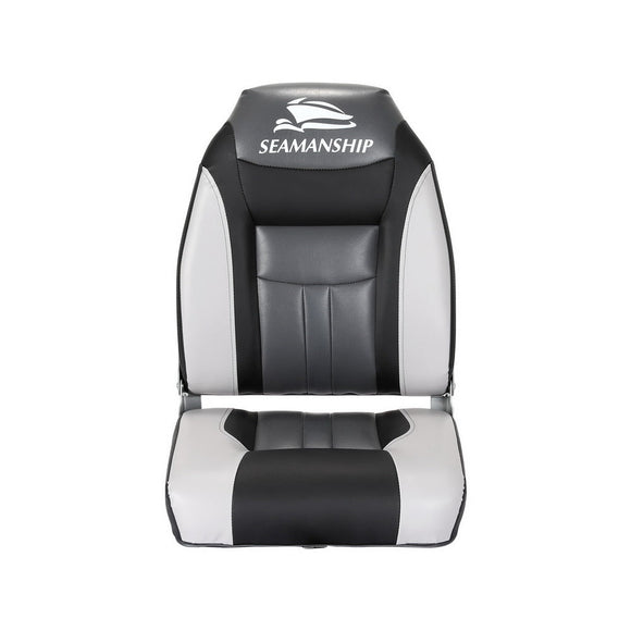 Seamanship 2X Folding Boat Seats Marine Seat Swivel High Back 12cm Padding Black - RnR Galore