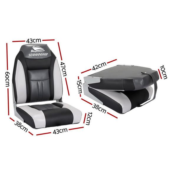 Seamanship 2X Folding Boat Seats Marine Seat Swivel High Back 12cm Padding Black - RnR Galore