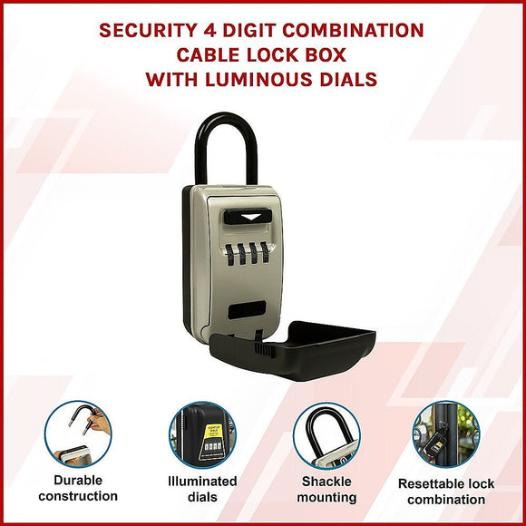 Security 4 Digit Combination Cable Lock Box With Luminous Dials - RnR Galore