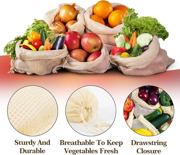 Set of 10 ECOCLAND Reusable Mesh Produce Bags Fruit Grocery Storage Washable Eco Bag - RnR Galore