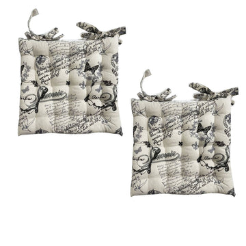 Set of 2 Cotton Cover Chair Pads 40 x 40 cm French Vintage Lettering - RnR Galore