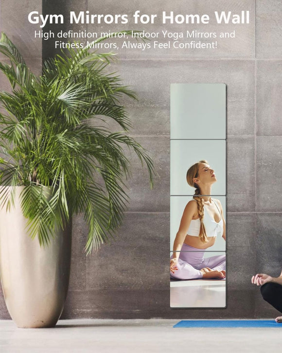 Shatterproof Acrylic Mirror Tiles – 4 - Pack Wall Stickers for Kids, Home Gym, Bedroom & Bathroom, Easy Peel - and - Stick Decorative Mirrors with Double - Sided Tape (Silver,8" x 8") - RnR Galore