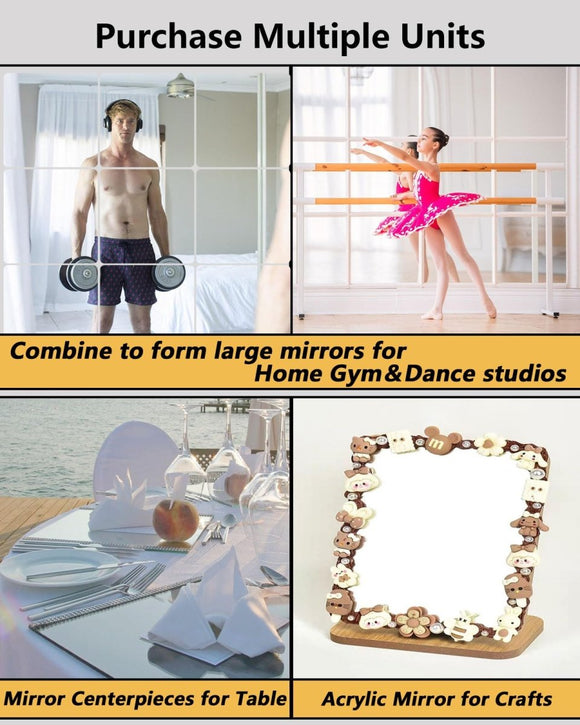 Shatterproof Acrylic Mirror Tiles – 4 - Pack Wall Stickers for Kids, Home Gym, Bedroom & Bathroom, Easy Peel - and - Stick Decorative Mirrors with Double - Sided Tape (Silver,8" x 8") - RnR Galore