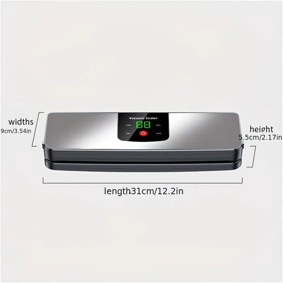 silver Rechargeable Vacuum Sealer with USB Port, designed for preserving food in both dry and wet environments, equipped with an LED screen, ideal for travel and camping. - RnR Galore