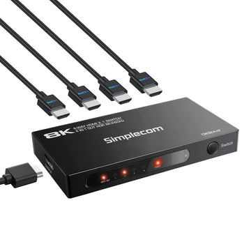 Simplecom CM324v2 4 - Port HDMI 2.1 Switch with Remote 4 IN 1 OUT Splitter HDCP 2.3 8K@60Hz - RnR Galore