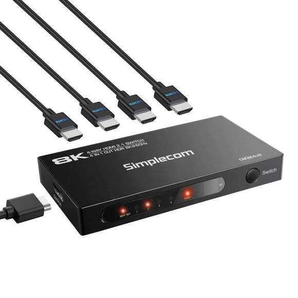 Simplecom CM324v2 4 - Port HDMI 2.1 Switch with Remote 4 IN 1 OUT Splitter HDCP 2.3 8K@60Hz - RnR Galore
