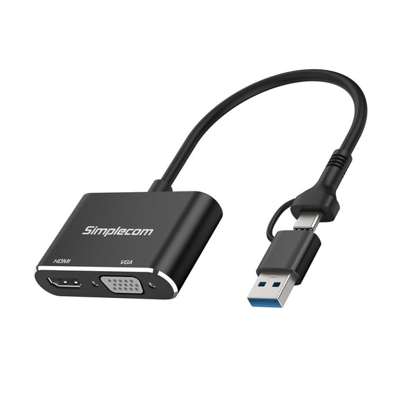 Simplecom DA326C USB 3.0 and USB - C to HDMI + VGA Video Card Adapter Full HD 1080p - RnR Galore