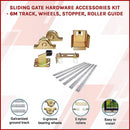 Sliding Gate Hardware Accessories Kit - 6m Track, Wheels, Stopper, Roller Guide - RnR Galore