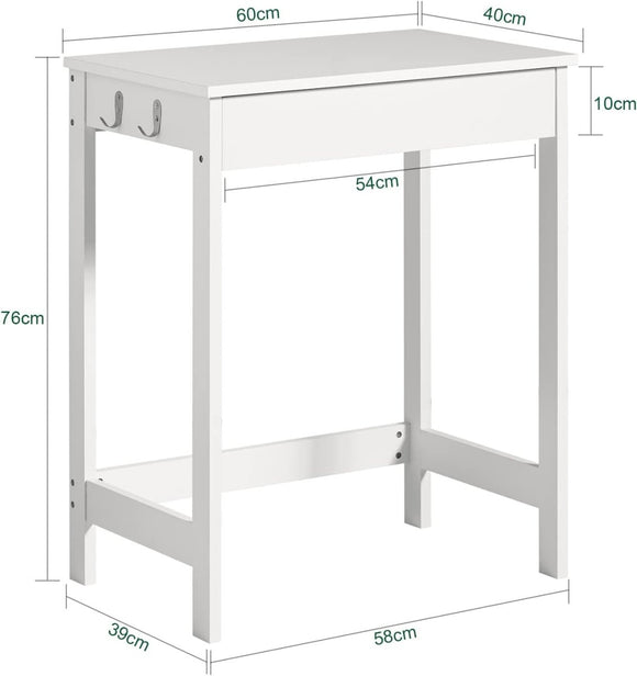 Small White Desk with Drawer Hooks - RnR Galore