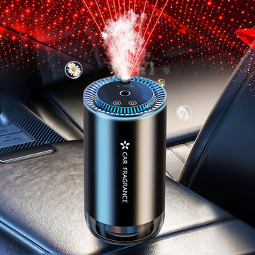 Smart Car Air Freshener with Starry Lights Projector: Automatic Aroma Diffuser, 3 Modes, Rechargeable for Car & Home - RnR Galore