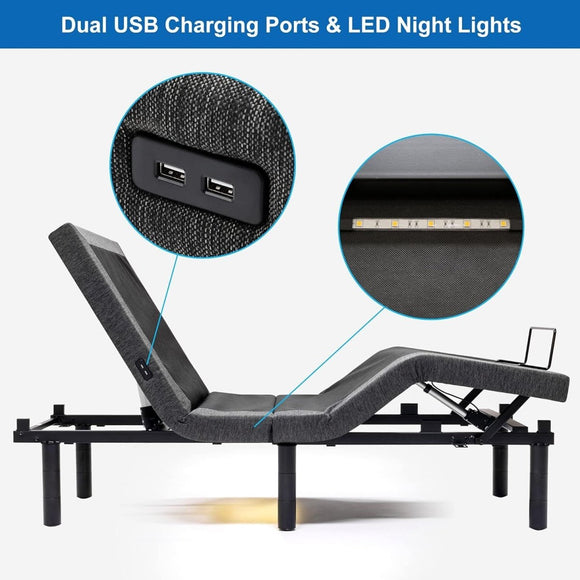 S*MAX Queen Adjustable Zero Gravity Bed Frame with Dual Motors Wireless Remote & USB Ports - RnR Galore