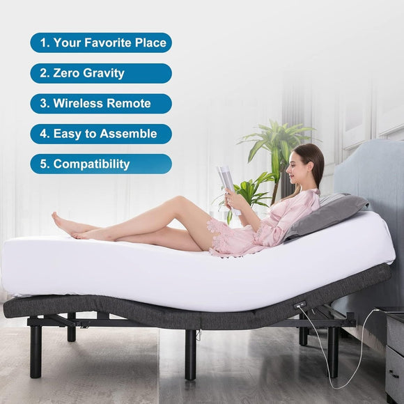 S*MAX Queen Adjustable Zero Gravity Bed Frame with Dual Motors Wireless Remote & USB Ports - RnR Galore