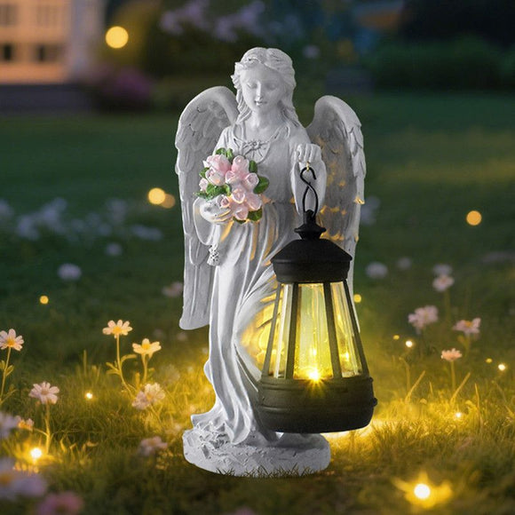 Solar - Powered Angel Lantern Outdoor Light, Resin Waterproof Garden Decorative Light, Walkway and Lawn Mood Light, Garden Statue Ornament for Ambiance - RnR Galore
